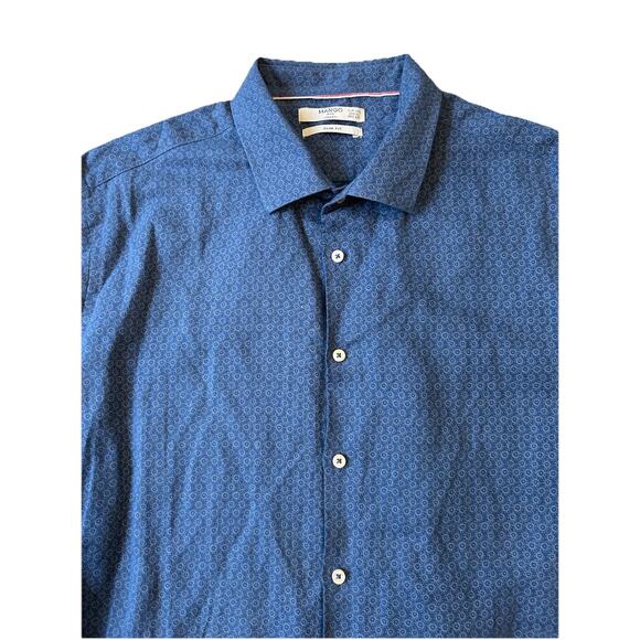 Mango Men's Linen Slim Fit Shirt Size XL Blue Floral Long Sleeve Button Down - Picture 9 of 9